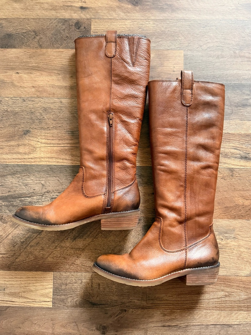 Tan Leather Knee-High Riding Boots